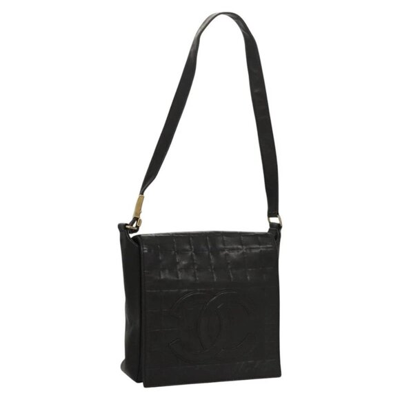 CHANEL Choco Bar line Shoulder Bag Lamb Skin Black - Picture 1 of 16